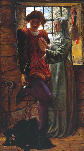 Hunt, William Holman 1827-1910 
British
Claudio and Isabella 1850
Oil on mahogany 
support: 775 x 457 mm
painting
Presented by the Trustees of the Chantrey Bequest 1919