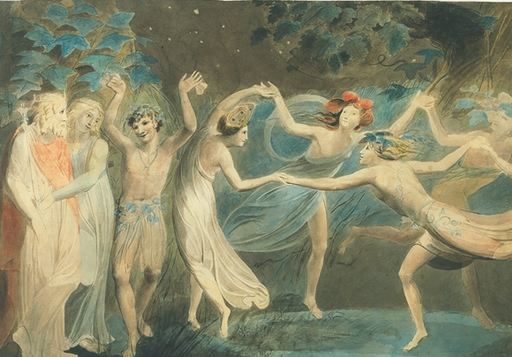Blake, William 1757-1827 
British
Oberon, Titania and Puck with Fairies Dancing circa 1786
Pencil and watercolour on paper 
support: 475 x 675 mm
on paper, unique
Presented by Alfred A. de Pass in memory of his wife Ethel 1910