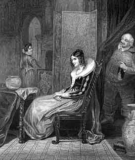 Oil on Canvas.Steel Engraving
Approximately 7.5 x 9
By H. Bourne.The engraving is from Charles Knight's two-volume Imperial Edition of
The Works of Shakespere (London: Virtue and Company, 1873-76).