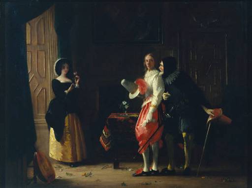 Leslie, Charles Robert 1794-1859 
British
`Slender Courting Anne Page' circa 1850
Oil on canvas 
support: 381 x 483 mm
on paper, unique
Bequeathed by Henry Vaughan 1900