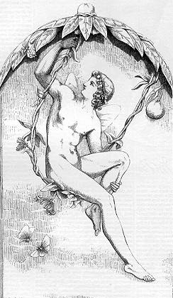 This is one of the twenty-two engravings on wood that was published by The Art Journal in 1850 (12:278)
in a series entitled Passages from the Poets.Miller's original drawing was engraved by G. Childs.This passage from The Tempest (V.i) accompanies the picture: 
Merrily, merrily, shall I live now,
Under the blossom that hangs on the bough.
