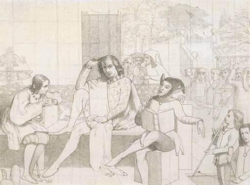 Deverell, Walter Howell 1827-1854 
British
Study for `Twelfth Night' circa 1850
Pen and ink on paper 
support: 216 x 292 mm
on paper, unique
Purchased 1919