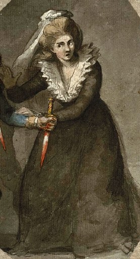 Dance-Holland, Sir Nathaniel 1735-1811 
British
from Album of Drawings by Nathaniel Dance-Holland and George Dance
from Opp� Collection
Lady Macbeth Taking the Daggers 
Watercolour and pen and watercolour on paper 
support: 144 x 80 mm
on paper, unique
Purchased as part of the Opp� Collection with assistance 
from the National Lottery through the Heritage Lottery Fund 1996