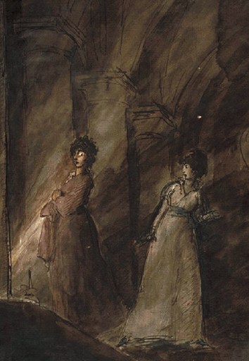 Dance-Holland, Sir Nathaniel 1735-1811 
British
from Album of Drawings by Nathaniel Dance-Holland and George Dance
from Opp� Collection Two Women in a Dungeon: ?Study for the Sleepwalking Scene, Macbeth 
Pencil, watercolour, pen and ink and brush and ink on paper 
support: 326 x 221 mm
on paper, unique
Purchased as part of the Opp� Collection with assistance 
from the National Lottery through the Heritage Lottery Fund 1996 