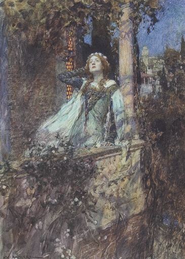 Hatherell, William 1855-1928 
British
O, Romeo, Romeo, Wherefore Art Thou Romeo? circa 1912
Gouache on paper 
support: 241 x 178 mm
on paper, unique
Presented by the Trustees of the Chantrey Bequest 1913